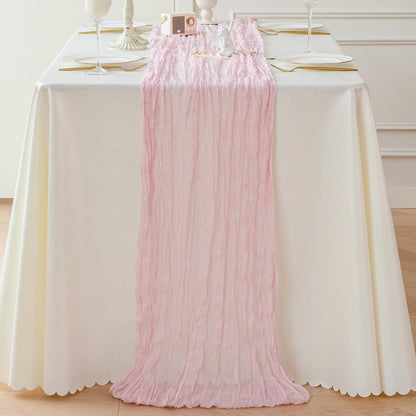 Sioloc 1 Pack Light Pink Cheesecloth Table Runner Fall Autumn Decor for 10ft(35" x120" ) Table