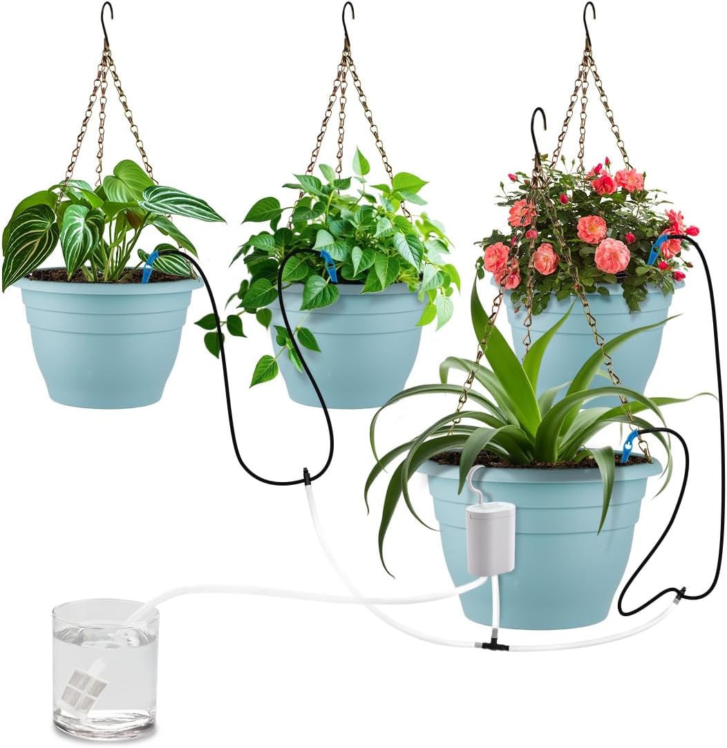 Hanging Planters 10 Inch, 4 Pcs Flower Pots Automatic Watering System Set, Self Watering Hanging