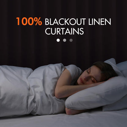 MIULEE 100% Blackout Curtains 90 Inch Long 2 Panels for Bedroom, Thick Luxury Faux Linen Black Out