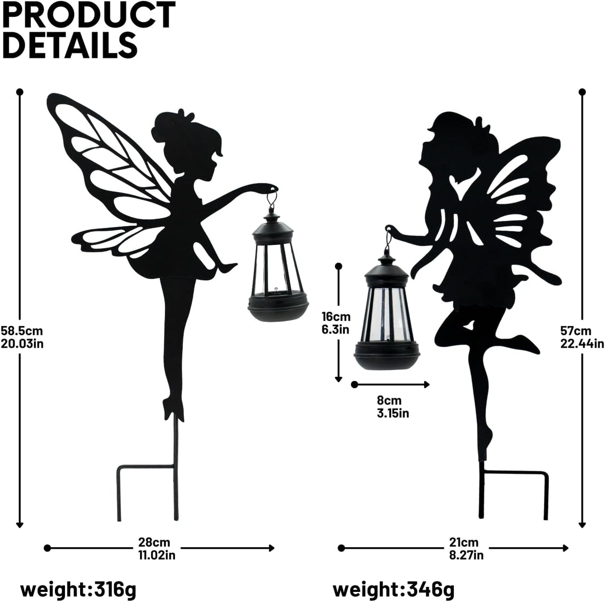 Solar Fairy Garden Decor Lights, 2 Packs, Metal Hanging Lanterns with Warm Solar Glow – Exquisite