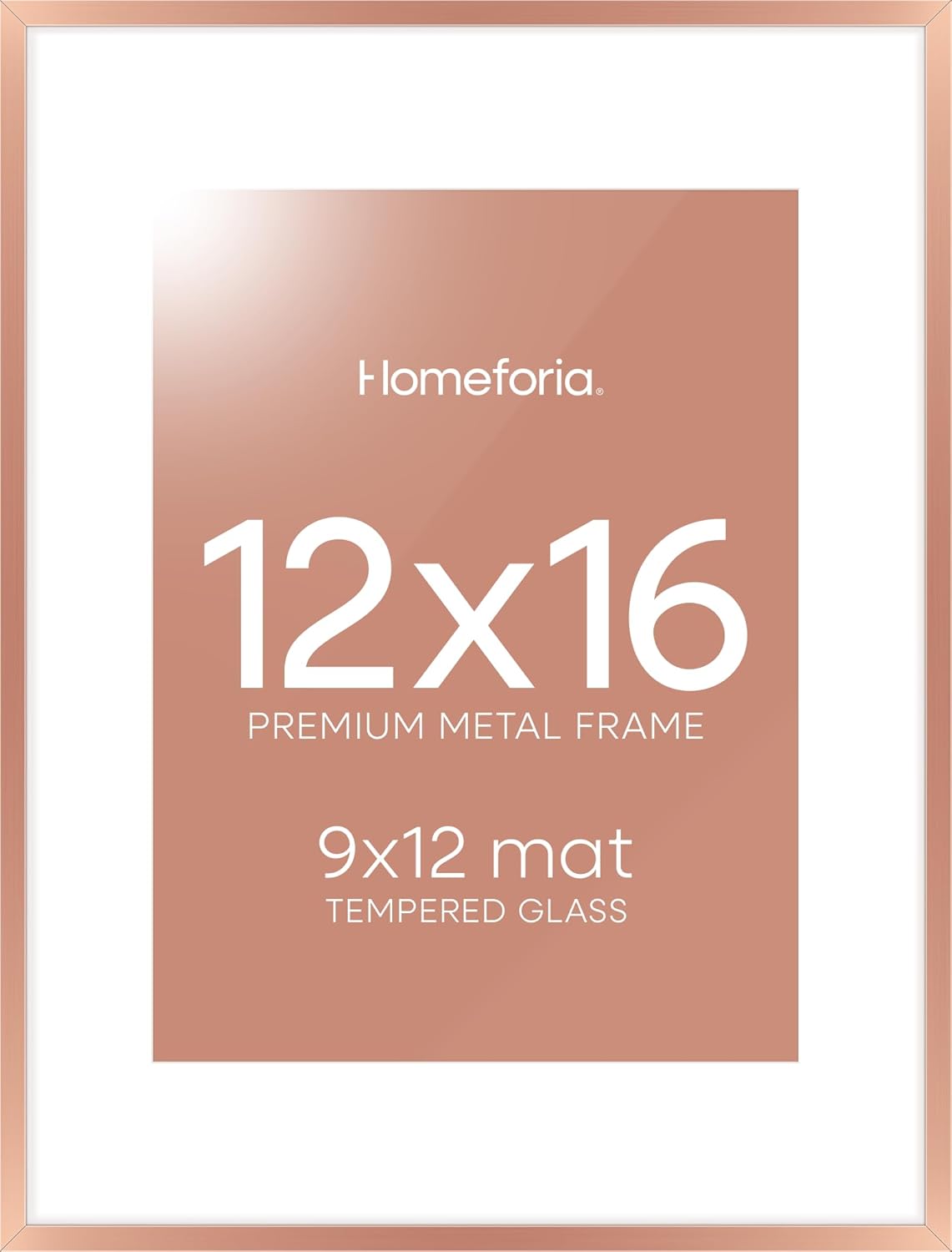 Homeforia 12x16 Rose Gold Picture Frame, High End Metal 12x16 Poster Frames with Mat 9x12 Photo, 12