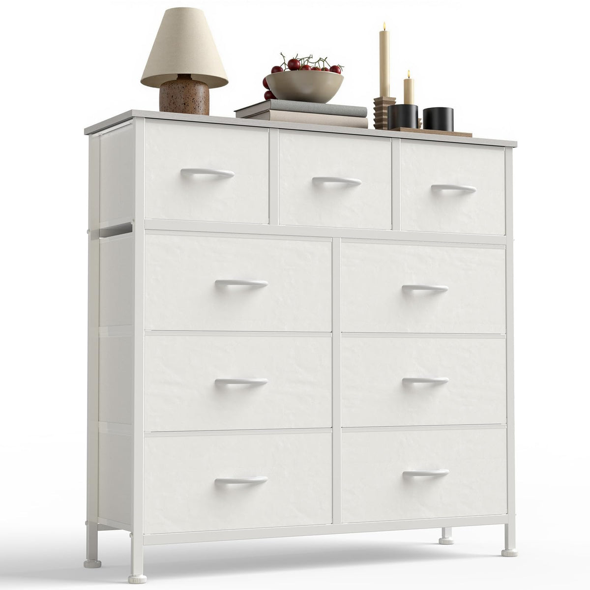 Sweetcrispy 9 Drawer Fabric Dresser Storage Tower Drawer Organizer, White
