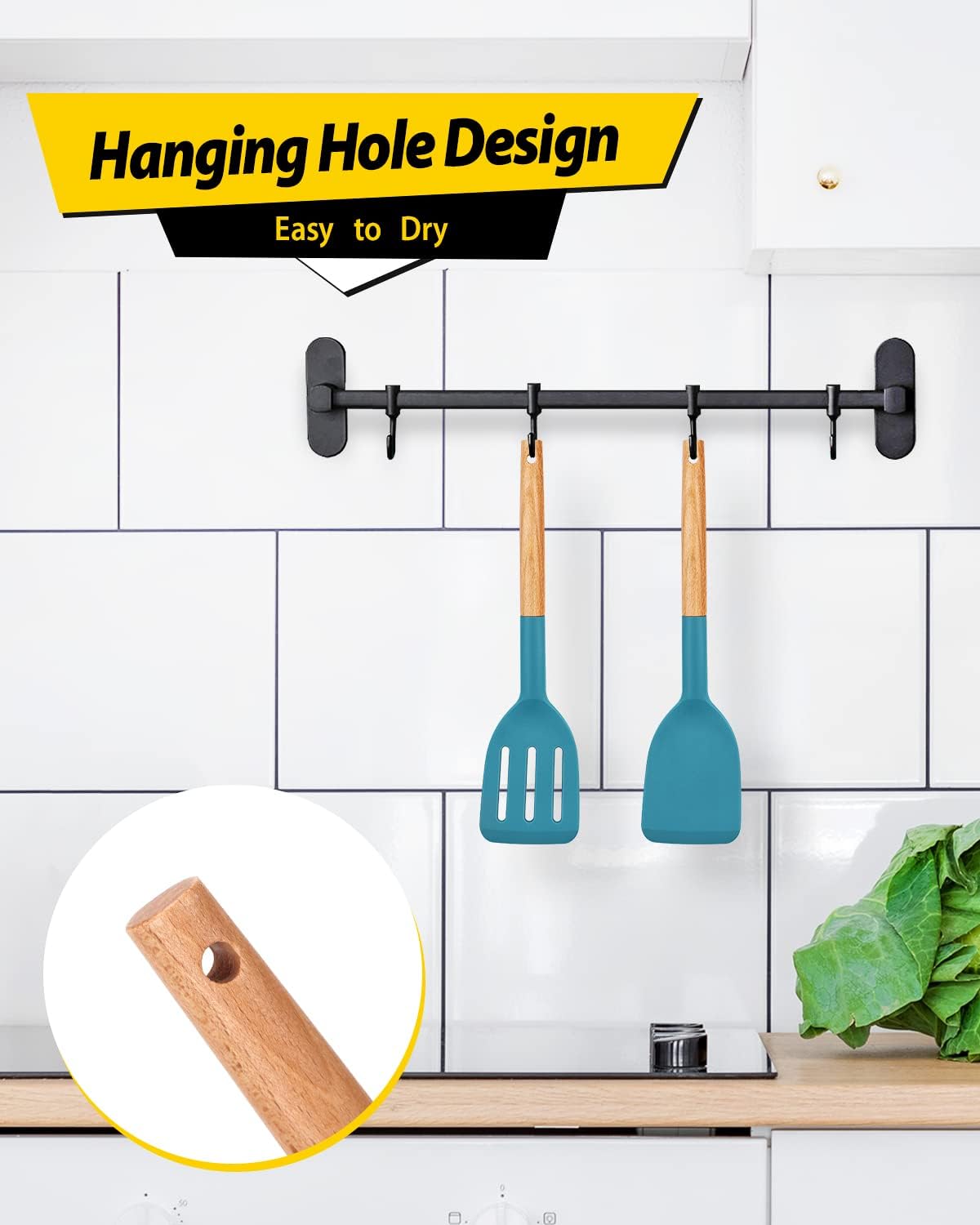 Pack of 2 Silicone Cooking Spatula, Heat Resistant Solid Turner, Non Stick Slotted Spatulas with
