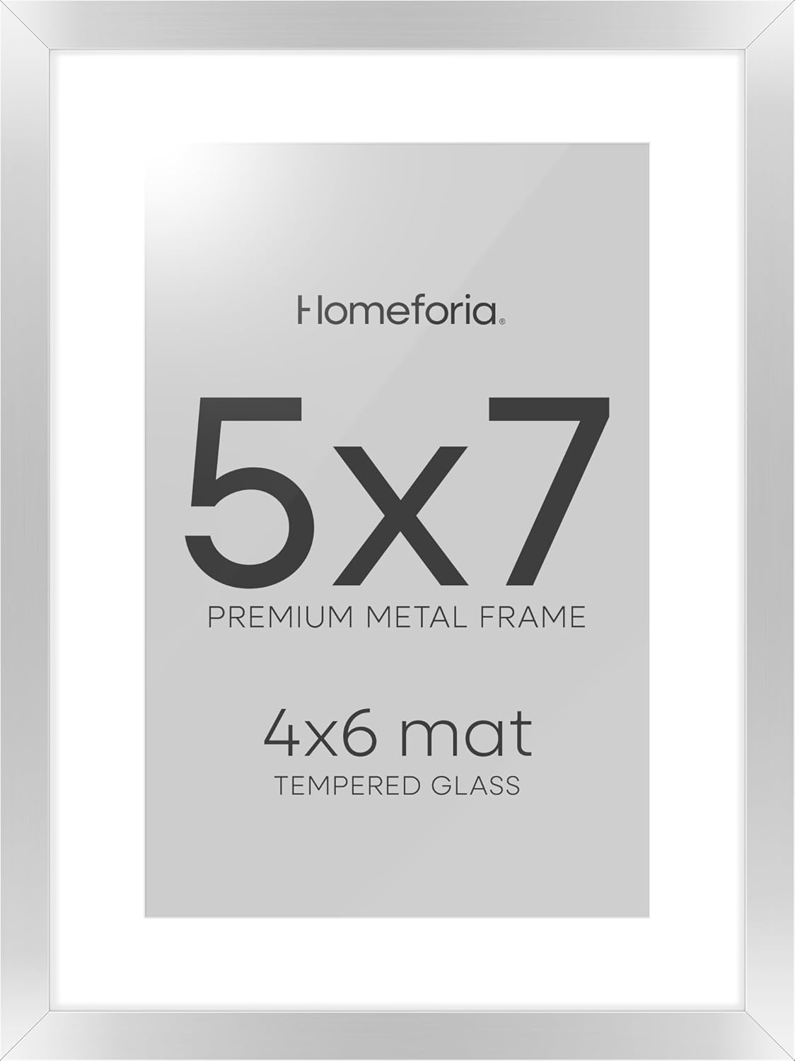 Homeforia 5x7 Picture Frame Silver, High End Metal 5 x 7 Silver Frames with Mat 4 x 6 Print, 5by7