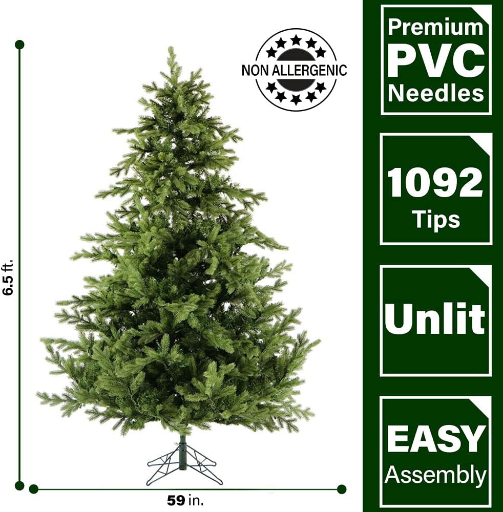 Fraser Hill Farm 6.5-Ft. Foxtail Pine Artificial Christmas Tree with Stand and No Lights, Unlit