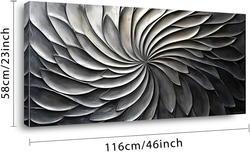 LASMOND Abstract Black and White Wall Art for Living Room Modern Canvas Print Painting Lines Flower