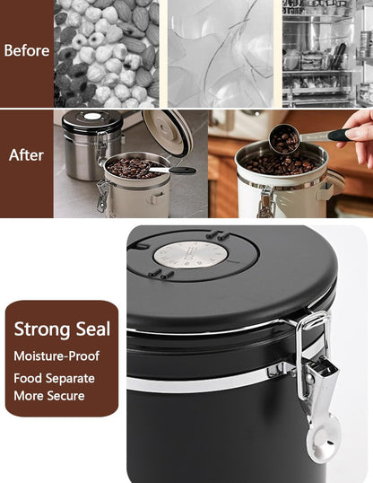 Coffee Canister Airtight Storage Container Stainless Steel Coffee Jar with Scoop,Date Tracker CO2