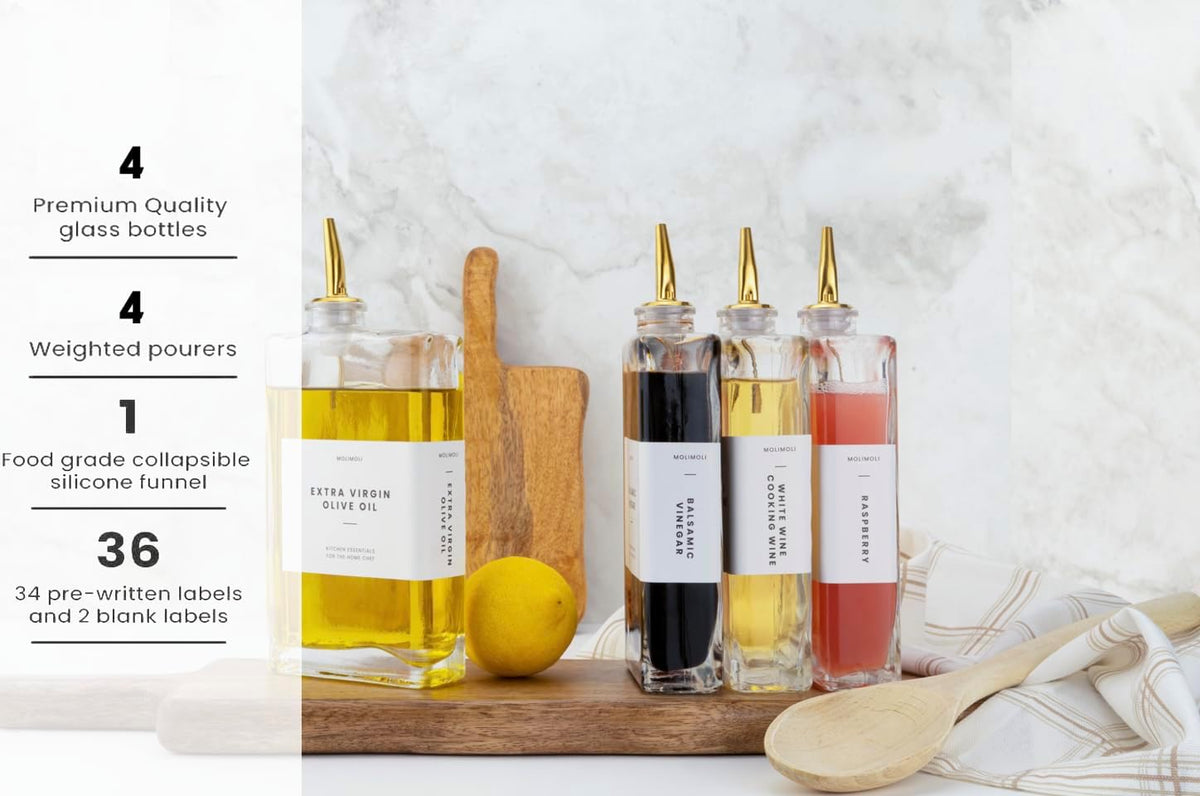 Molimoli Olive Oil Dispenser Bottle for Kitchen, Automatic Pourer, Glass Dispenser for Kitchen
