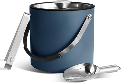 3L Ice Bucket with Silicone Lid, Scoop, Tongs & Strainer, Stainless Steel Double Wall Insulated Ice