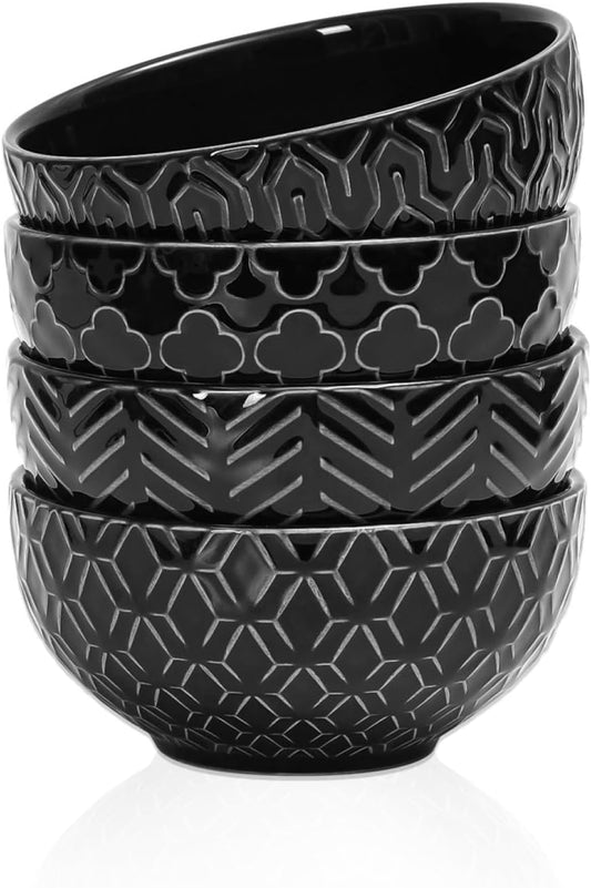 Sureasy Ceramic Ice Cream Bowls, 12oz Embossed Dessert Bowls Set, 4.6 Inch Stoneware Small Bowls