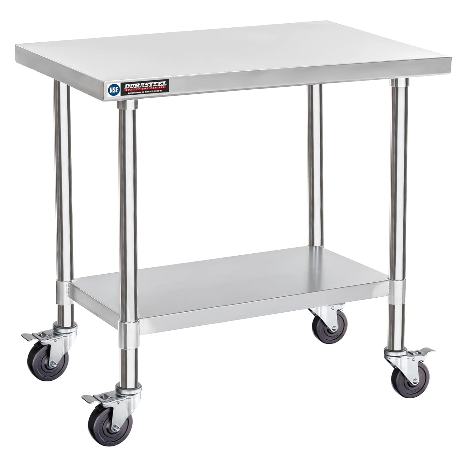 DuraSteel 24x36 NSF Stainless Steel Cart - Heavy Duty Rolling Food Prep Table with Undershelf