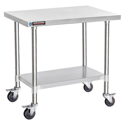 DuraSteel 24x36 NSF Stainless Steel Cart - Heavy Duty Rolling Food Prep Table with Undershelf