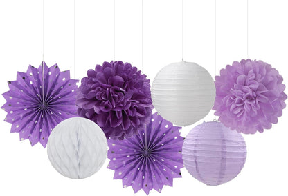 Purple-White Lavender Party Decorations Streamers - 14pcs Women Girl Birthday Paper Lanterns