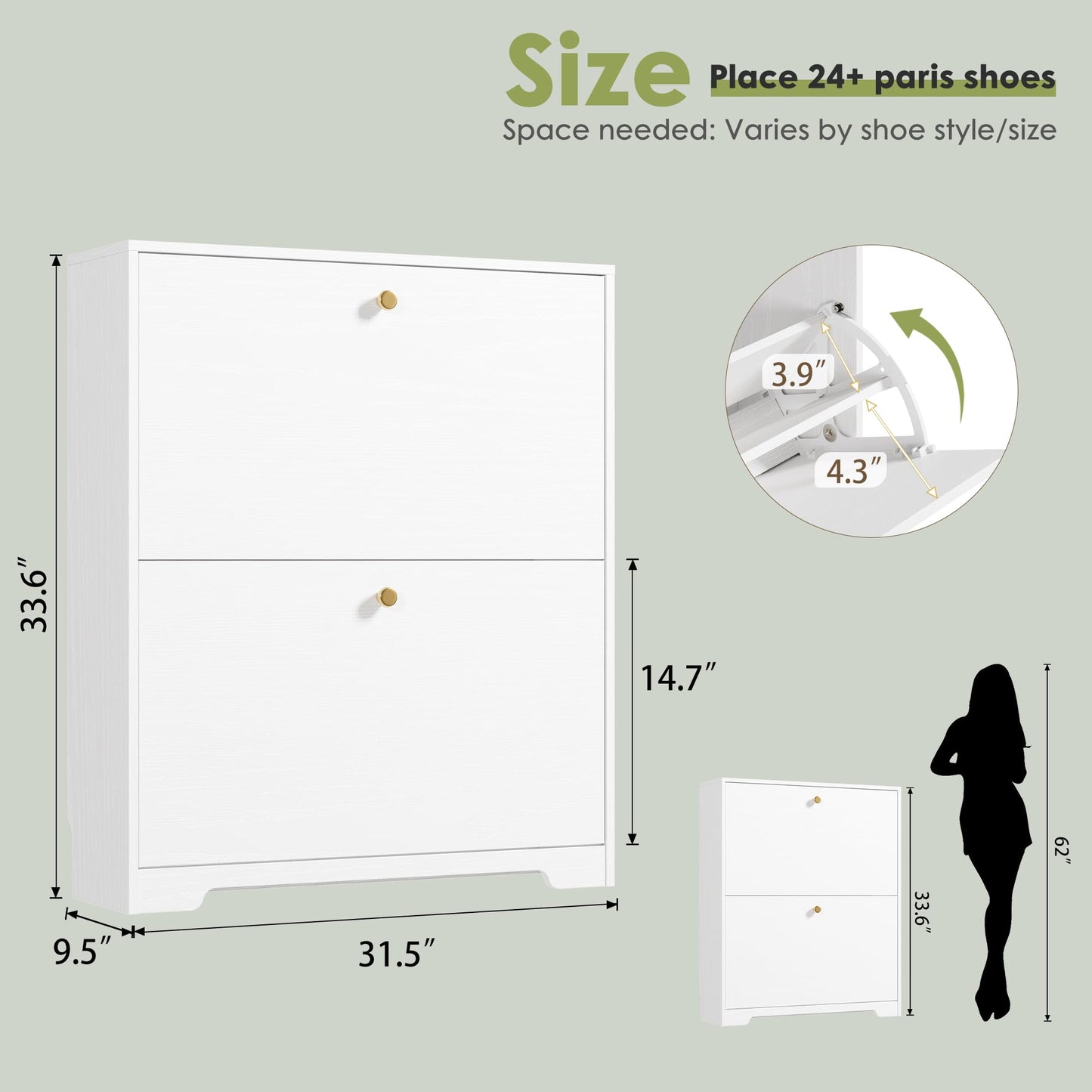 Nicetree Shoe Cabinet with 2 Flip Drawers, Narrow Shoe Organizer Cabinet, Freestanding Shoe Rack