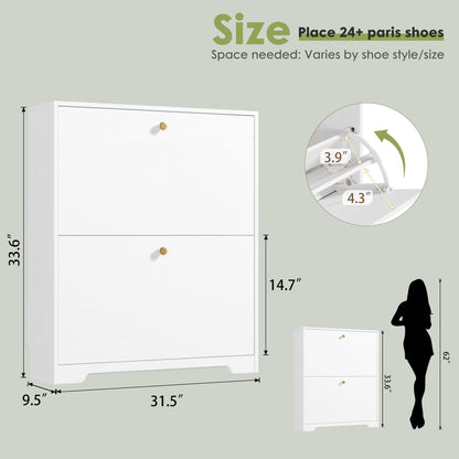 Nicetree Shoe Cabinet with 2 Flip Drawers, Narrow Shoe Organizer Cabinet, Freestanding Shoe Rack