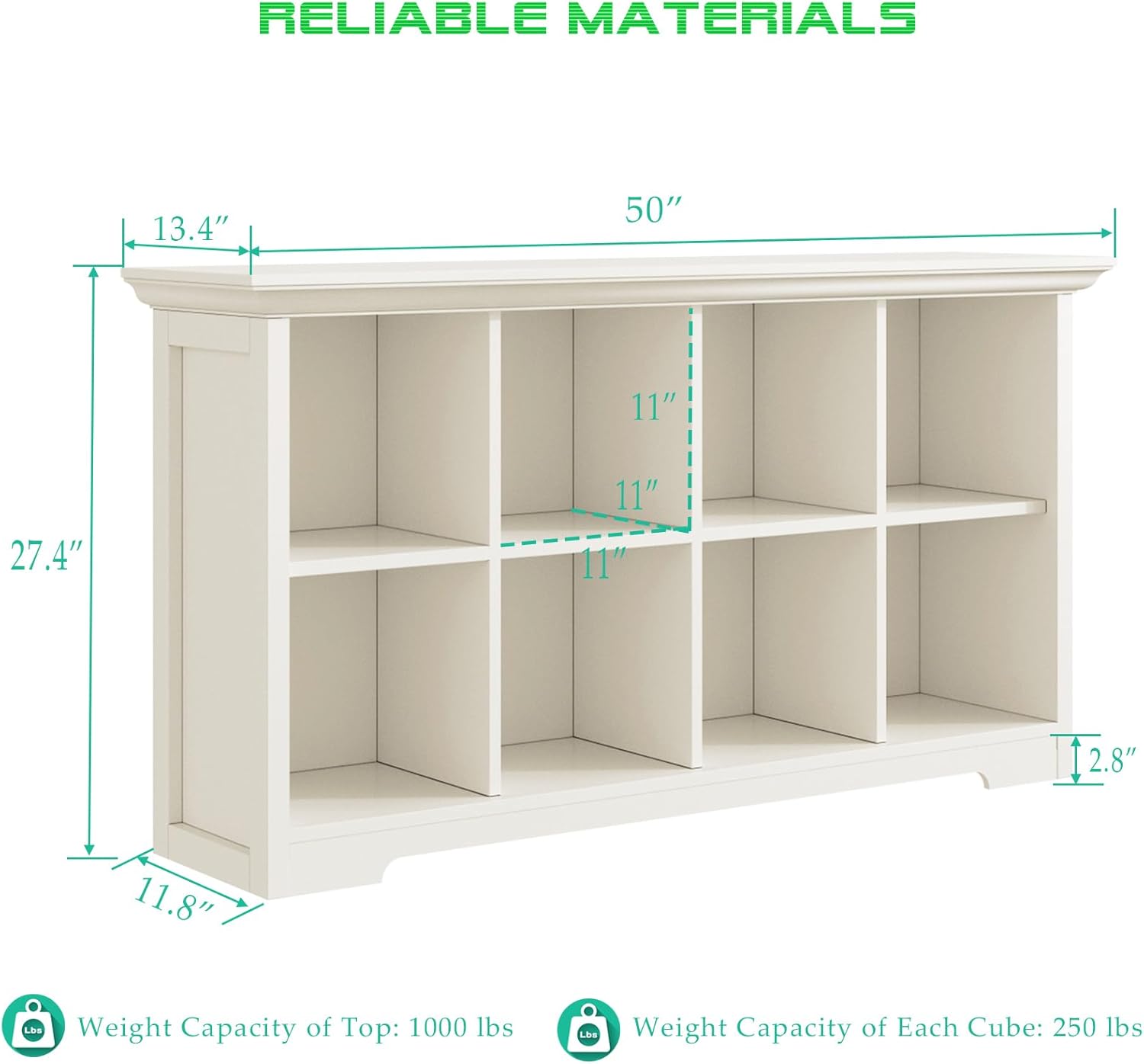 Cube Shelf Bookcase with Base - Wooden 2 Tiers Floor Standing Low Storage Cabinet for Home and