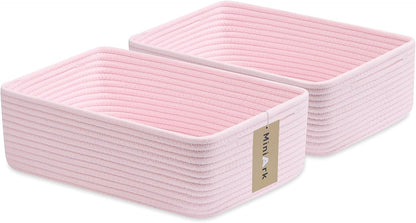 Large Shallow Organizing Baskets 15x11x5.1 Inches - Rope Woven Storage Bins for Bathroom, Shelves