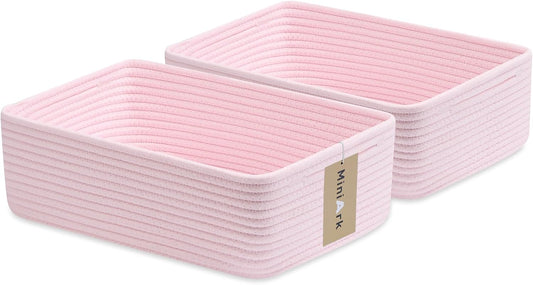 Large Shallow Organizing Baskets 15x11x5.1 Inches - Rope Woven Storage Bins for Bathroom, Shelves