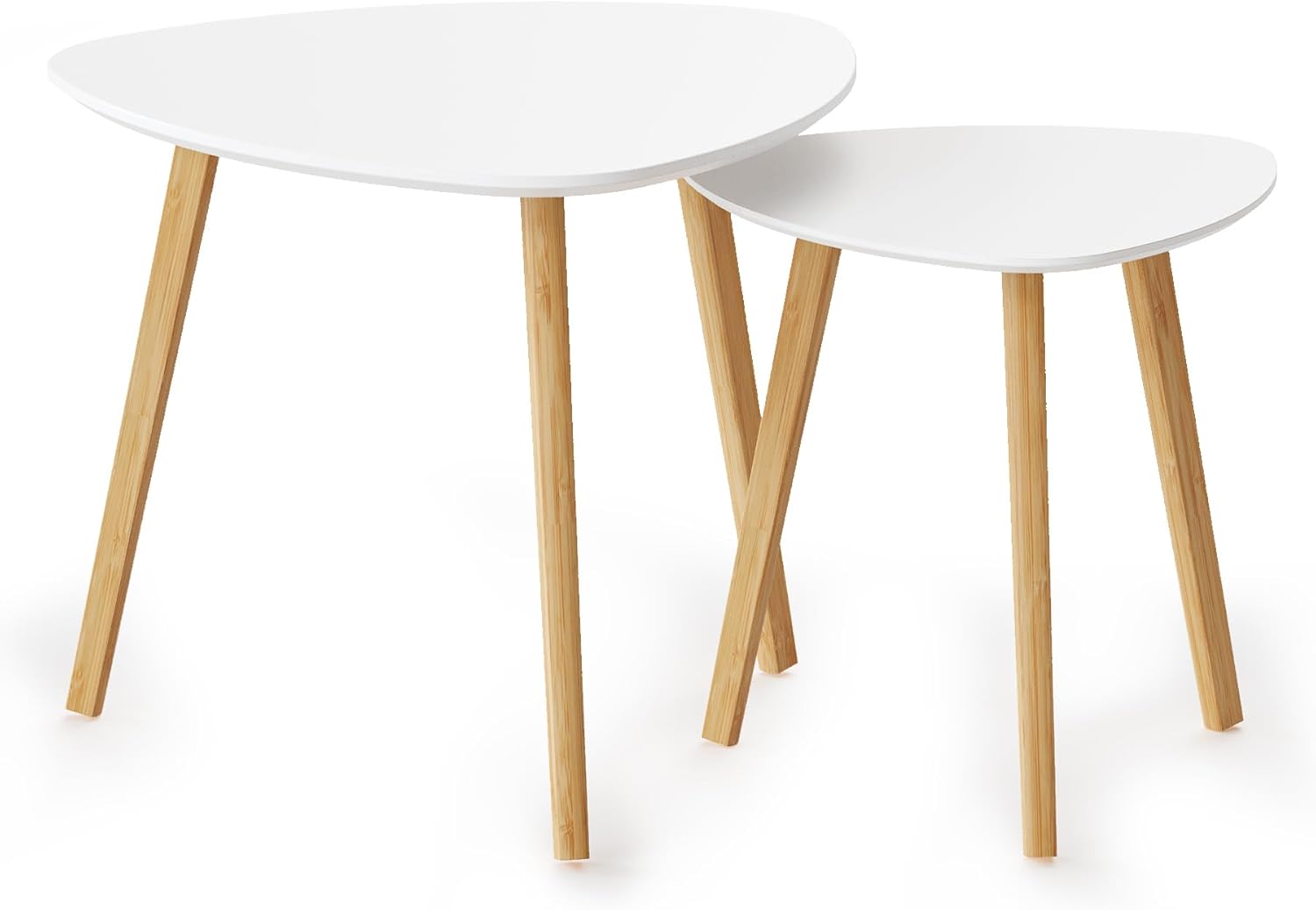 BAMEOS Bamboo Nesting Triangle End Table,Set of 2 Coffee Table Modern Minimalist Side Table for