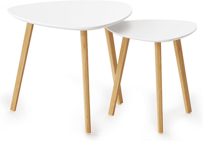 BAMEOS Bamboo Nesting Triangle End Table,Set of 2 Coffee Table Modern Minimalist Side Table for