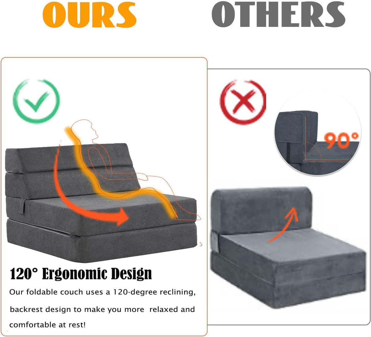 jela Foldable Sofa Bed Large Soft Foam Convertible Sleeper Chair Luxury Miss Fabric Fold Out Chair