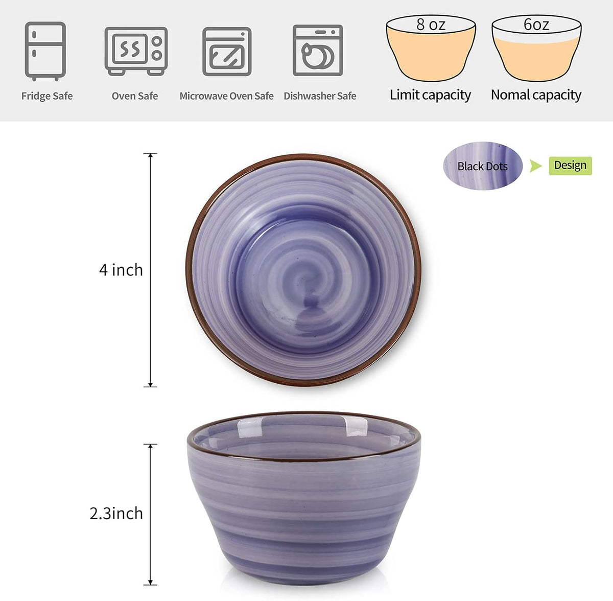 Selamica Ceramic 8oz Bouillon Cups 4 Inch Small Dessert Bowls for Soup Dipping Sauce Coffee
