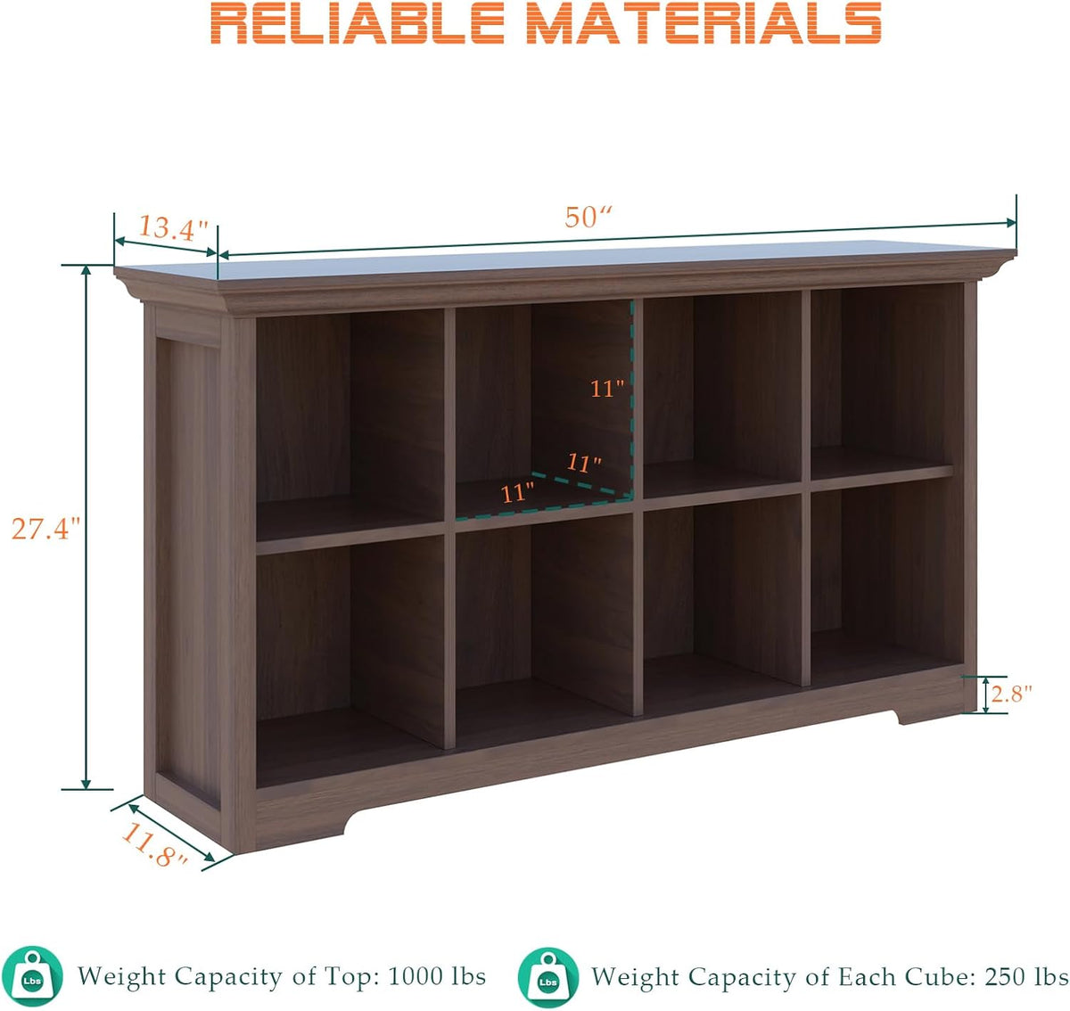 Cube Shelf Bookcase with Base - Wooden 2 Tiers Floor Standing Low Storage Cabinet for Home and