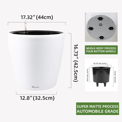 Dexceder 18x17 Self Watering Planter with Wheels Indoor Outdoor, Inner Pot Design, Thickened Large