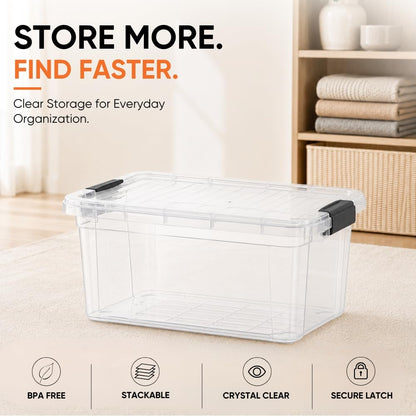Superio Small Clear Storage Box with Lid, 4.75 Quart Plastic Container Bins for Organizing