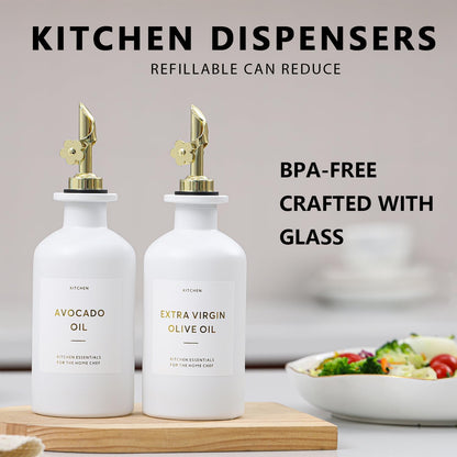 HOMCDALY Olive Oil Dispenser for Kitchen, 11.8oz Glass kitchen Dispenser Bottle, Gold Oil&Vinegar