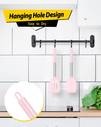 Pack of 2 Silicone Solid Turner, Non Stick Slotted Kitchen Spatulas, High Heat Resistant BPA Free