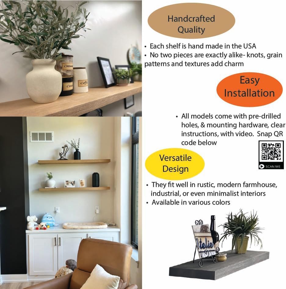 joelsantiques - 30 Inch Wooden Floating Shelves for Wall - 30x6x2 in - Made of Natural Wood - Long