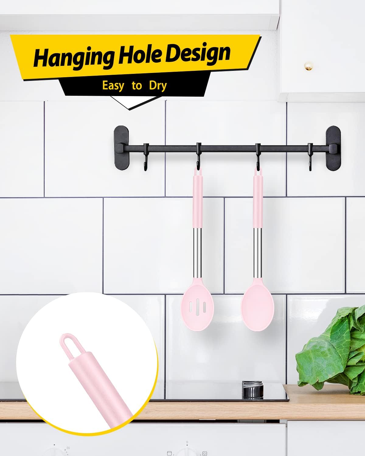 Pack of 2 Large Silicone Cooking Spoons,Non Stick Solid Basting Spoon,Heat-Resistant Kitchen