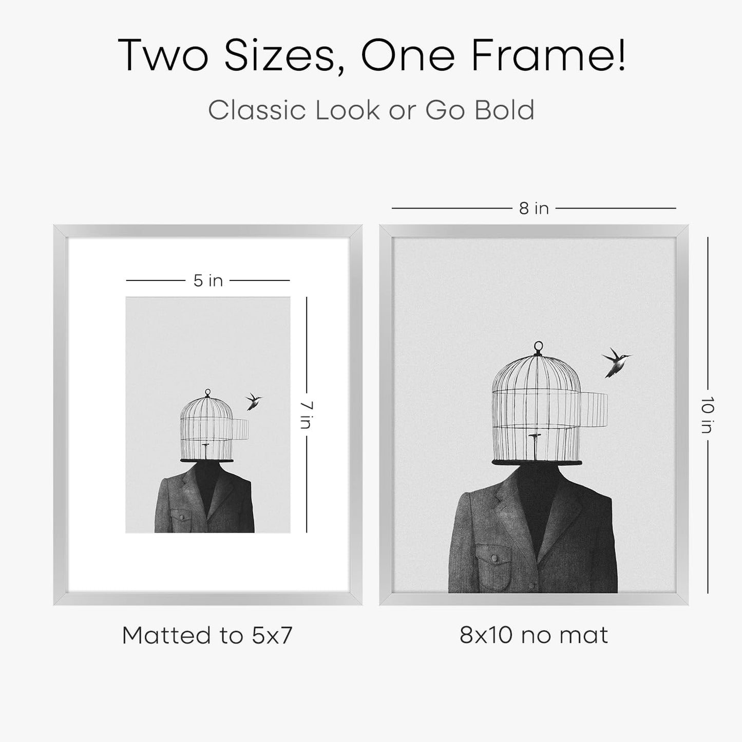 Homeforia Silver Picture Frame 8x10, High End Metal 8 x 10 Photo Frames with Mat 5 by 7 Art, 10x8