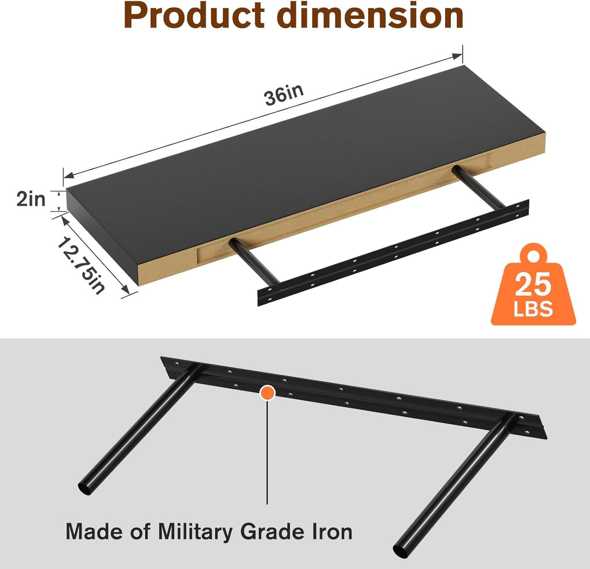 Floating Shelf, Set of 2 Wall Shelf, 36 in W x 12.75 in D x 2 in H Wooden Floating Wall Shelf with