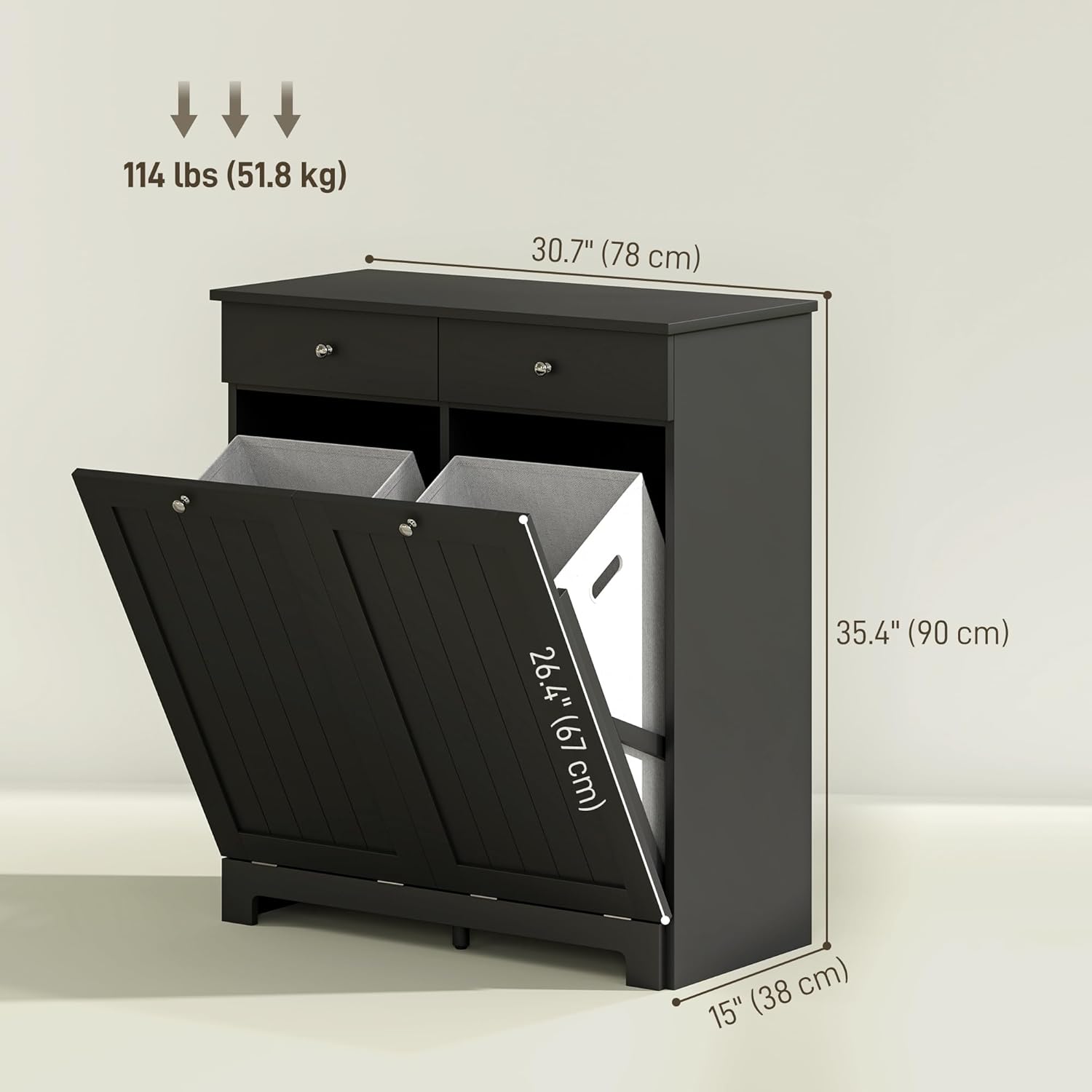 HOMCOM Laundry Hamper Cabinet with 2 Removable Baskets, Tilt Out Laundry Hamper Cabinet with 2