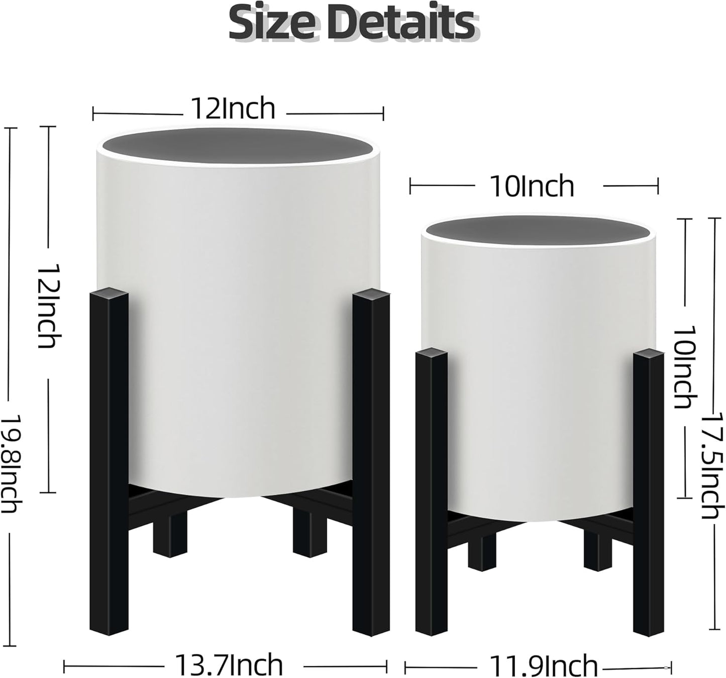 Plant Pot with Stands Set of 2, Mid Century Planters for Indoor Plants Modern Decorative Flower