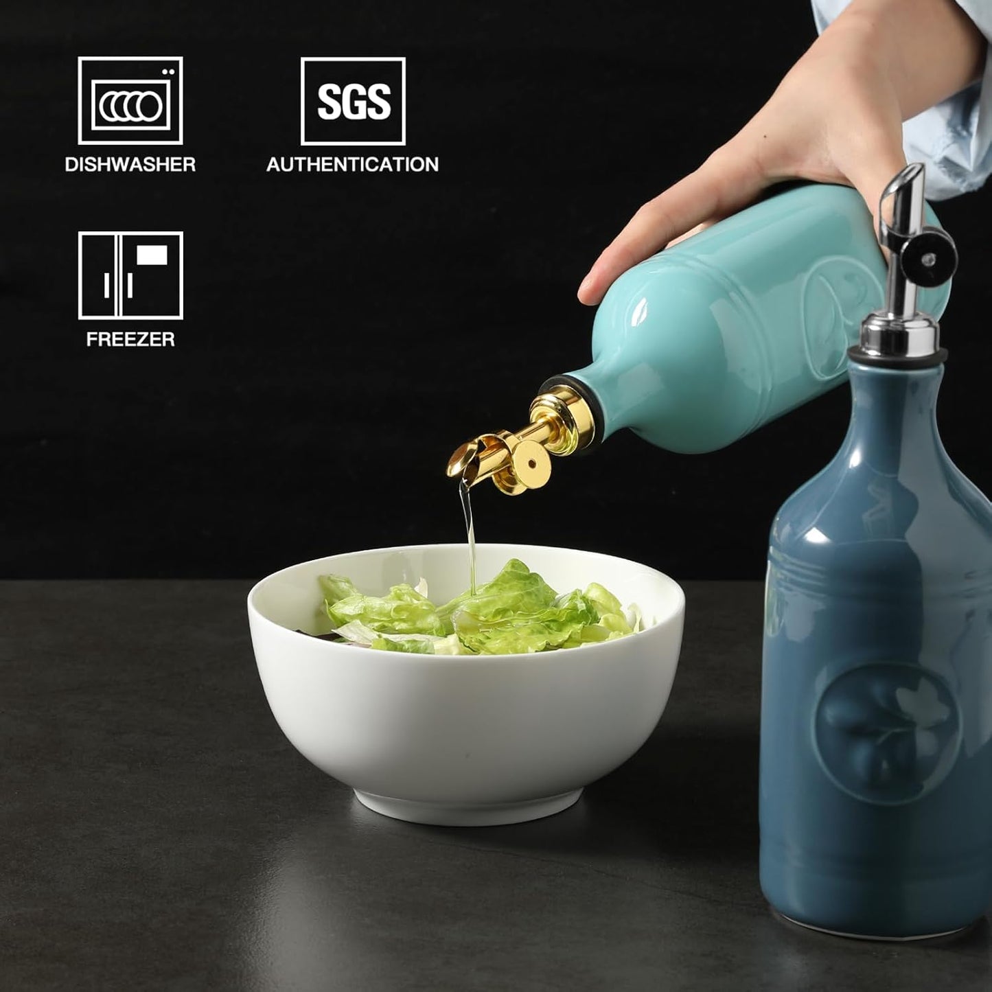 Sweejar 16 Oz Ceramic Olive Oil Dispenser Bottle, Oil Dispenser for Kitchen with Gravity Spout