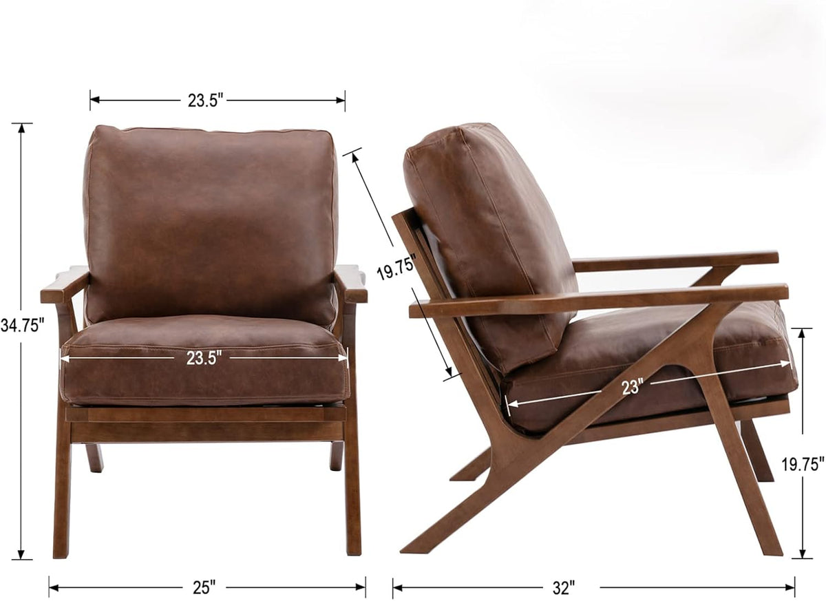 HNY Mid Century Arm Chair, Retro Accent Armchair with Wood Frames & Faux Leather Upholstered