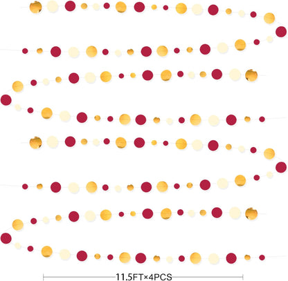 46 Ft Maroon Gold Party Decorations Burgundy Gold Beige Polka Dot Garland Hanging Paper Circle Dots
