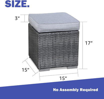 Patiorama 2 Pieces Assembled Outdoor Patio Ottoman, Indoor Outdoor All-Weather Grey Wicker Rattan