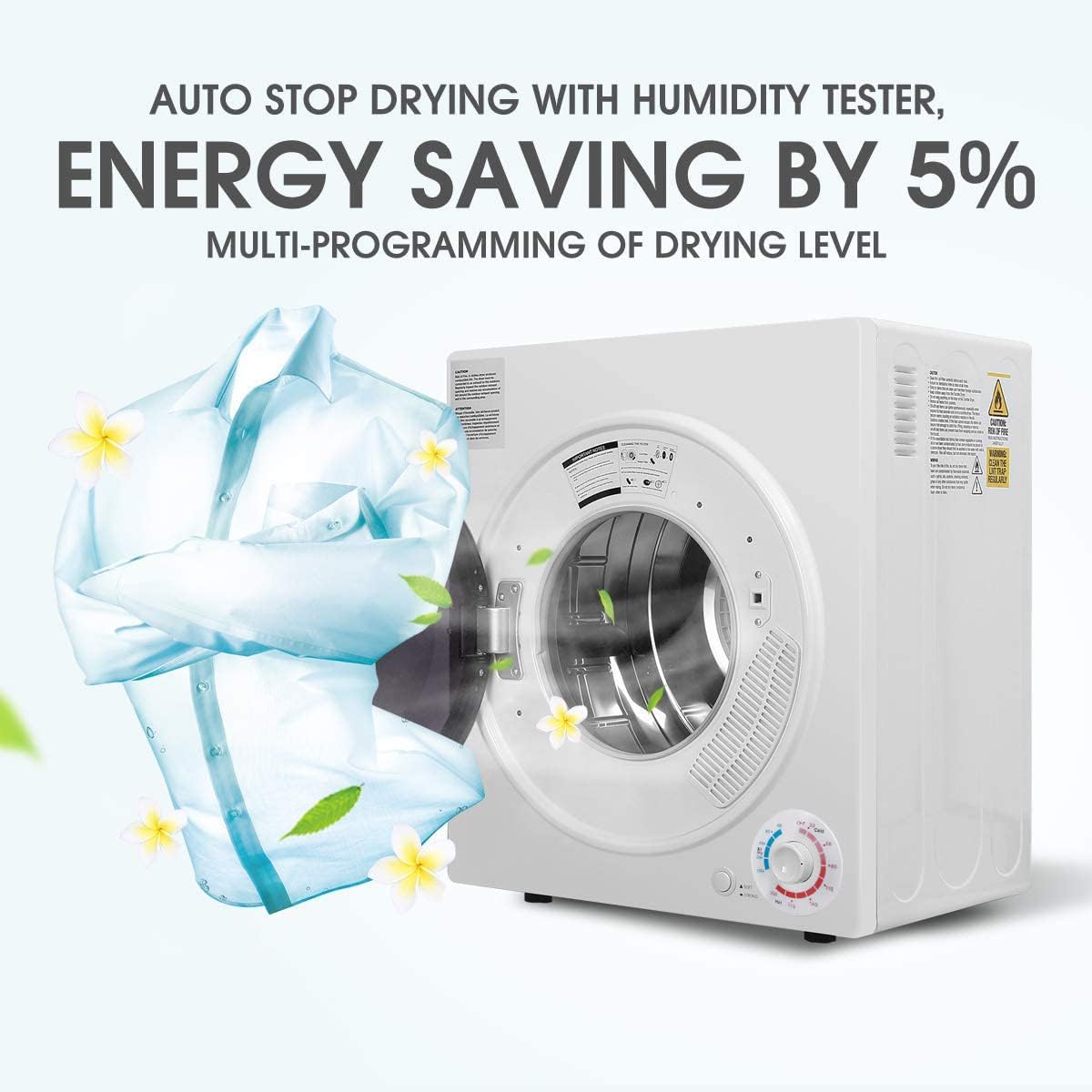 CTT 3.5 Cu. Ft. Clothes Dryer, 1500W Electric Dryers for Clothes, 110V Electric Clothes Dryer with