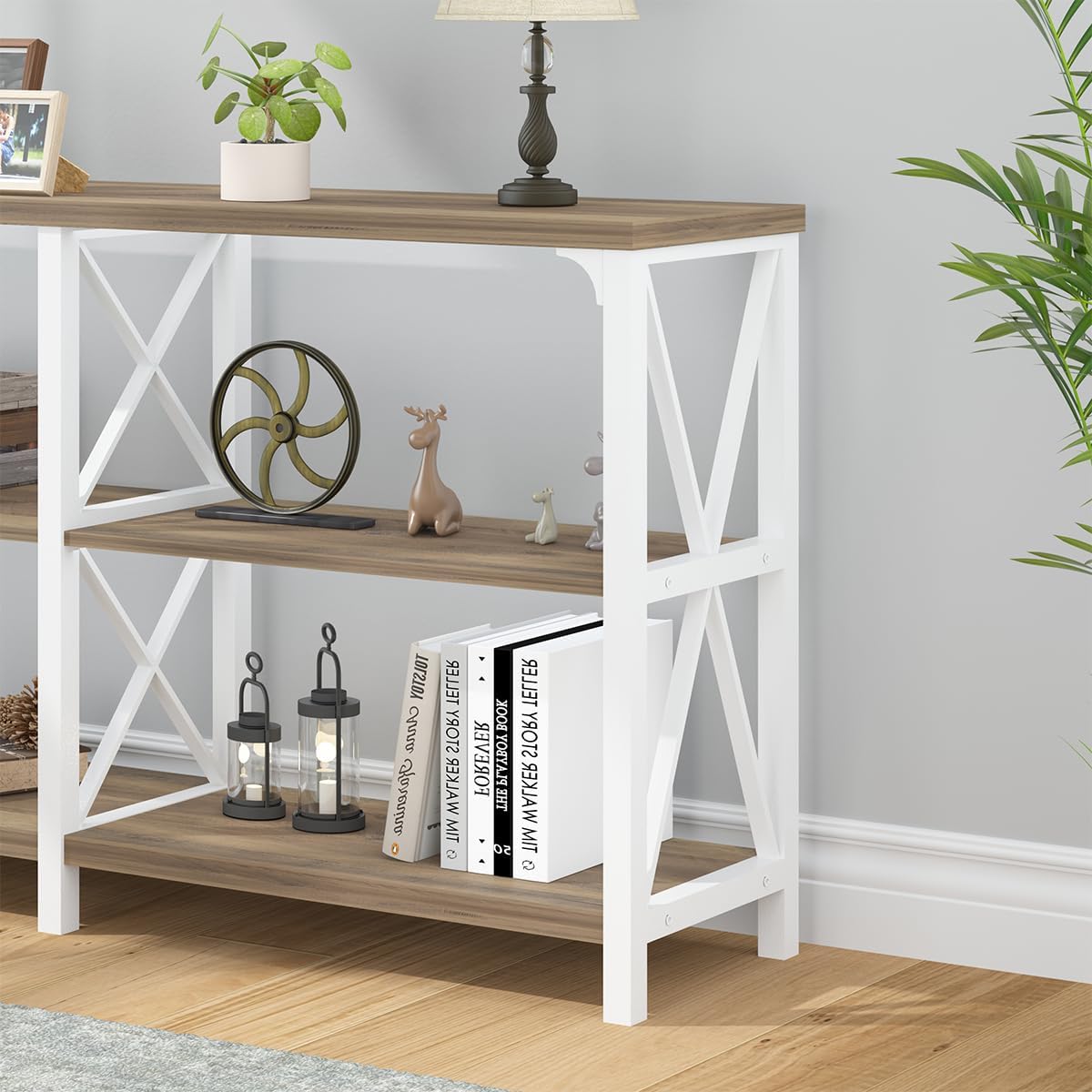 LVB Farmhouse Entryway Table, Industrial Wood Sofa Table with Storage Shelf, Modern Console Tables