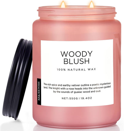 M&SENSE Rose Oud Wood Soy Candles 2 Wick, Large Scented Candles 19.4oz 110 Hour Long Lasting Burn