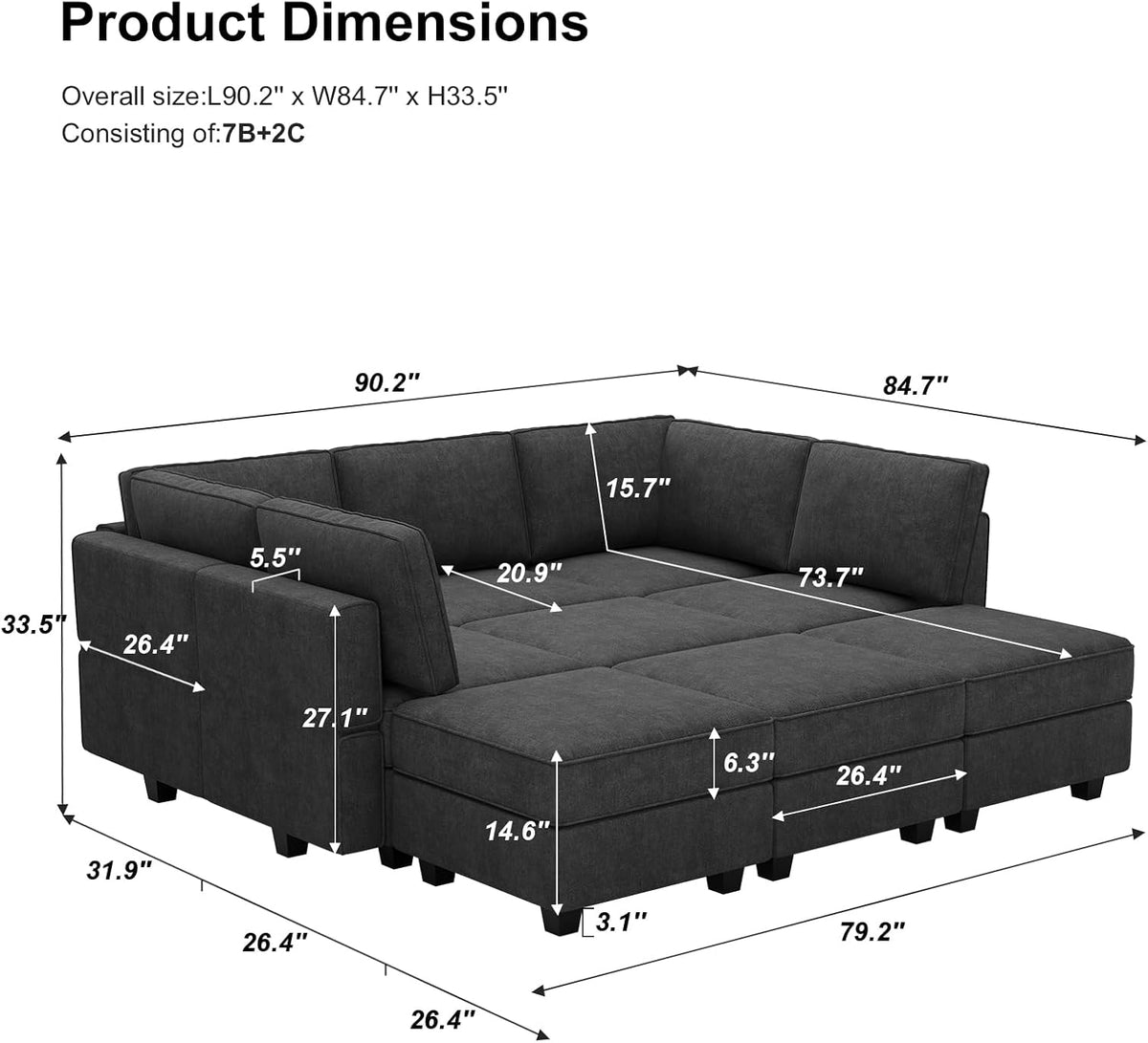 Belffin Modular Sectional Sleeper Sofa Couch with Storage Ottoman Convertible Sectional Couches for