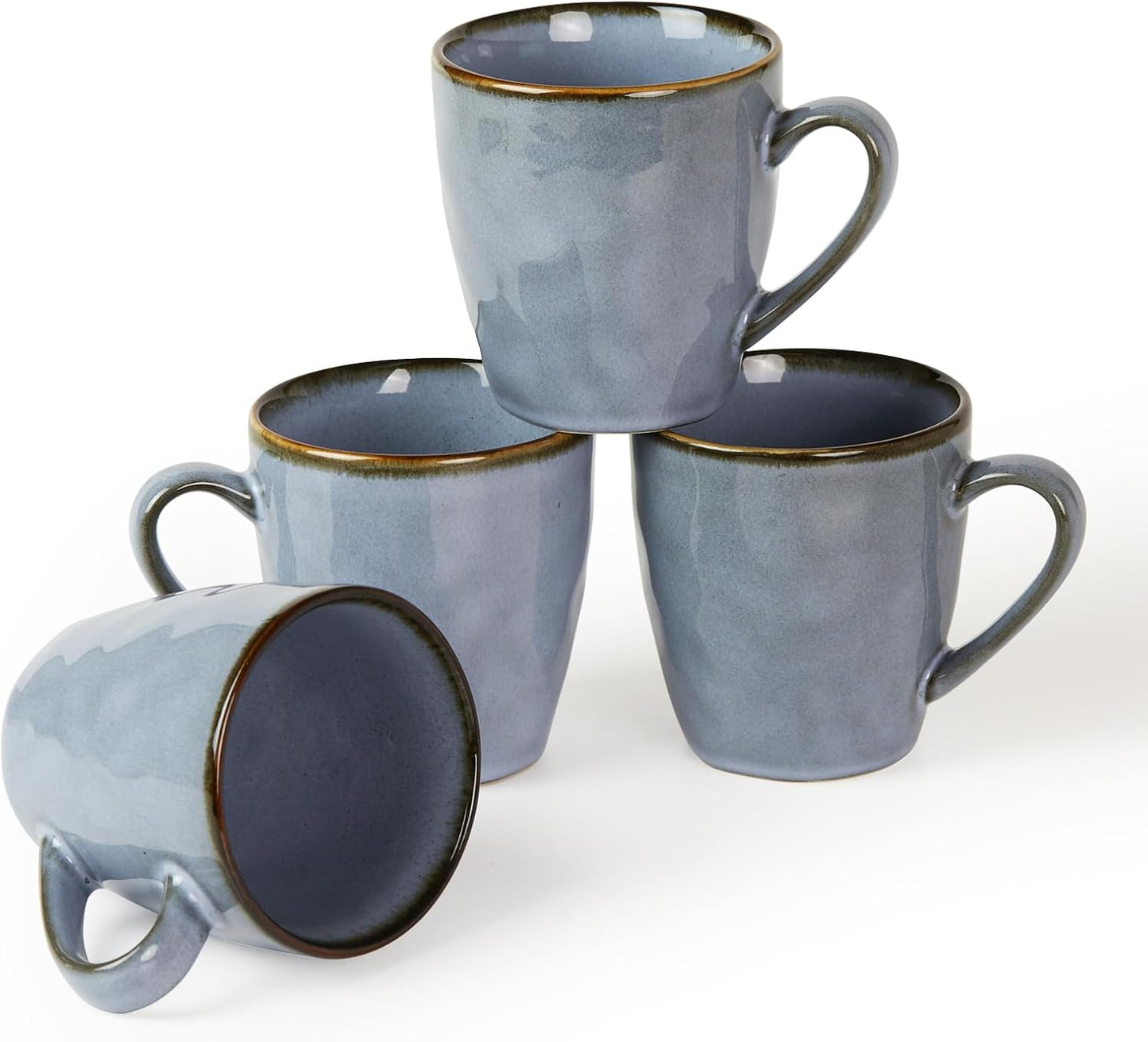 famiware Coffee Mugs Set of 4, Ocean Round 11.5oz Coffee Cup Set with Handle for Cocoa, Milk, Hot