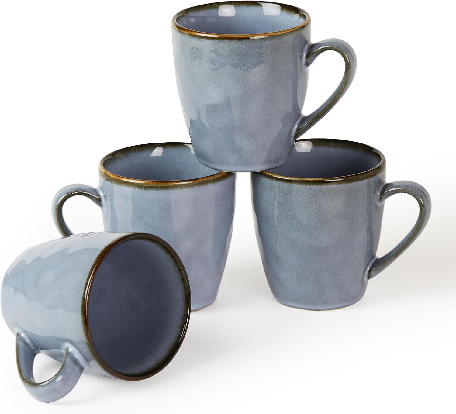 famiware Coffee Mugs Set of 4, Ocean Round 11.5oz Coffee Cup Set with Handle for Cocoa, Milk, Hot