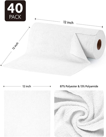 Fantasticlean Microfiber Cleaning Cloth Roll -40 Pack, Tear Away Microfiber Towels, 12" x 12"