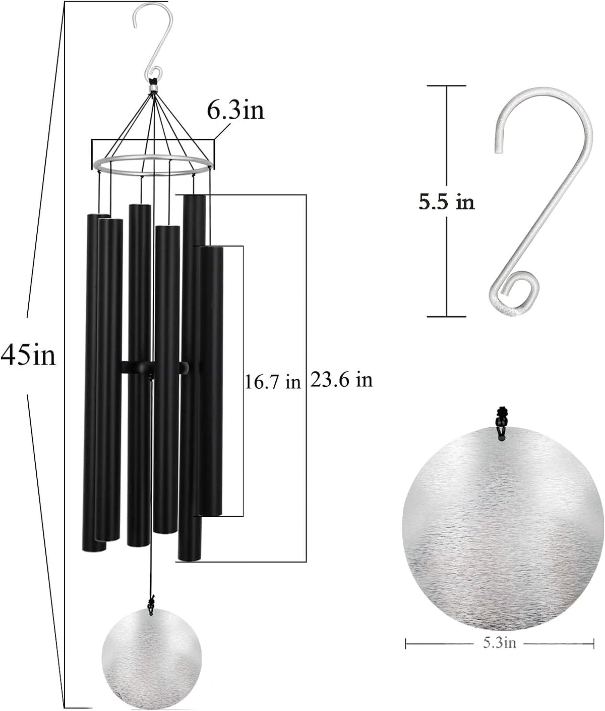 ASTARIN Outdoor Deep Tone,45Inch Sympathy Wind Chimes for Outside with 6 Tubes Tuned Relaxing