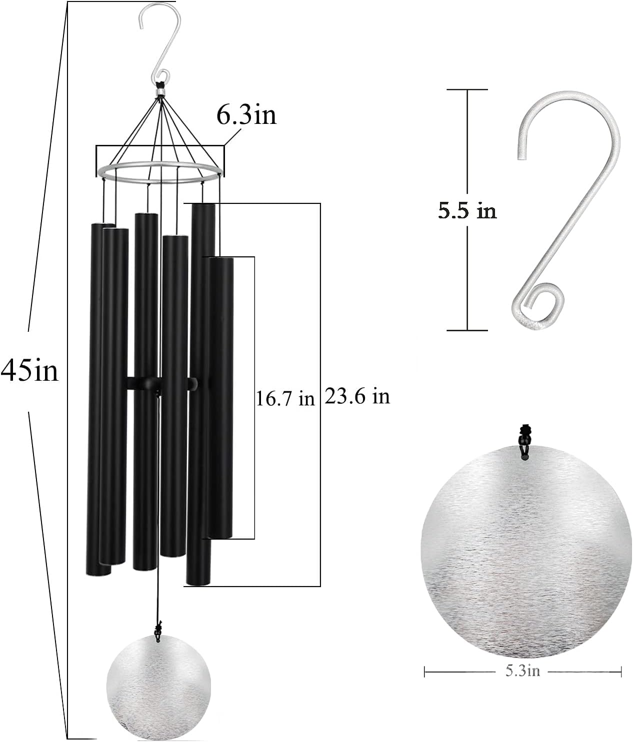 ASTARIN Outdoor Deep Tone,45Inch Sympathy Wind Chimes for Outside with 6 Tubes Tuned Relaxing